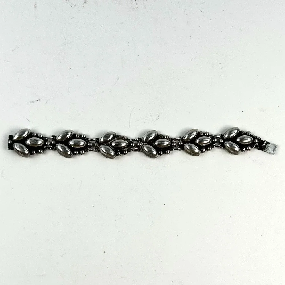RRA Mexico Sterling Silver 925 Leaf Bead Link Bracelet 7